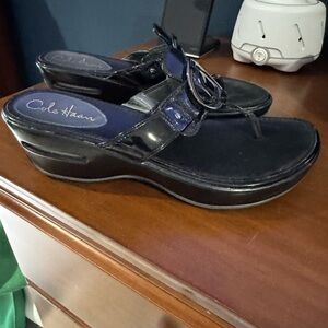 Cole Haan Women's Glossy Black Wedge Sandals